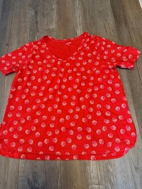 Women’s Lands' End Red Floral Dot Tee